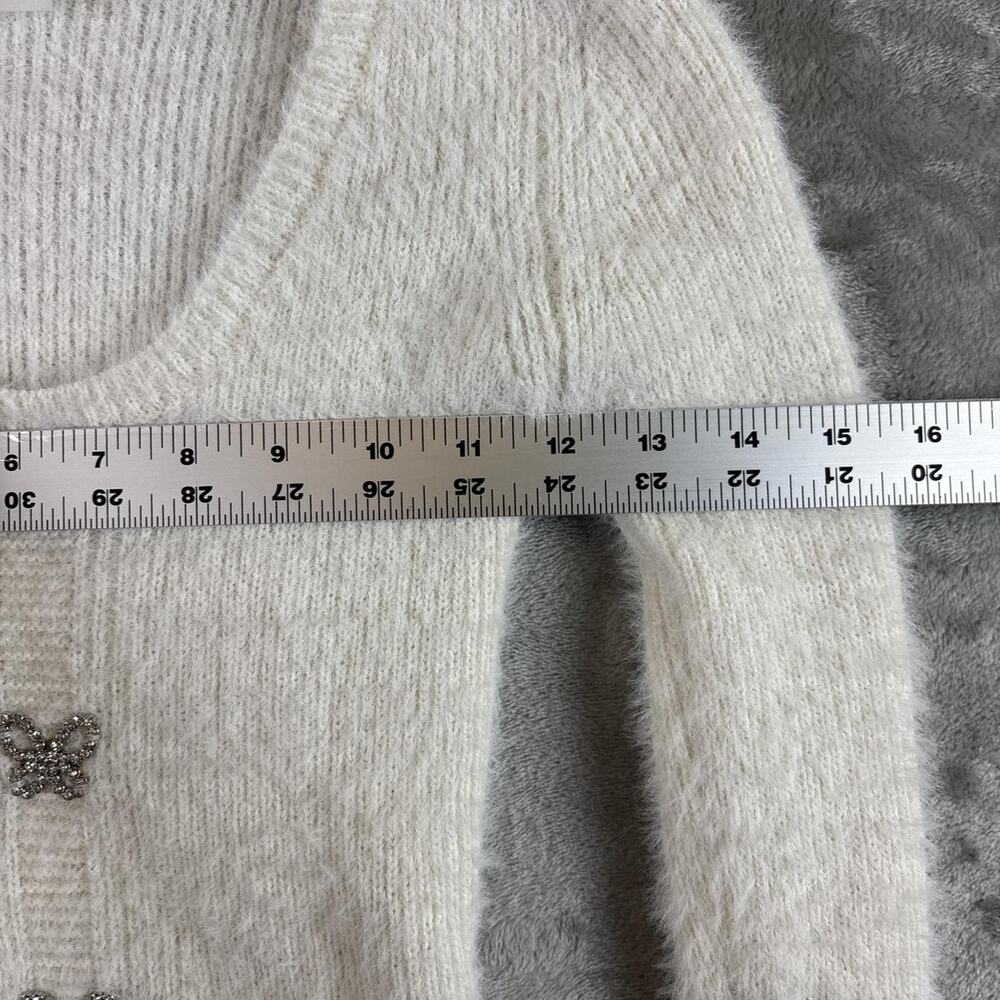 No Boundaries Fuzzy Butterfly Cardigan Womens XS White Soft Girl Y2K - Picture 7 of 7
